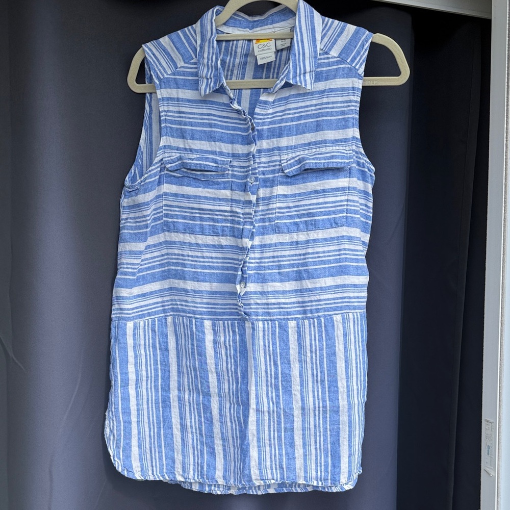 C&C California Sleeveless Striped Linen Tunic